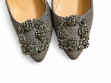 Manolo Blahnik HANGISI GLITTER PUMPS HEELS SIZE 36.5 LADIES