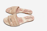 CHRISTIAN DIOR Dior Pink/Cream Fabric Dway Flat Slides Slippers Size 38 1/2 ladies