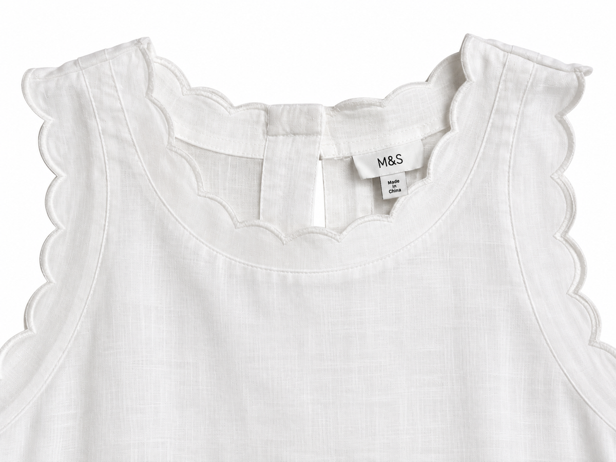 M&S White Linen-Blend Scalloped Mini Dress ladies