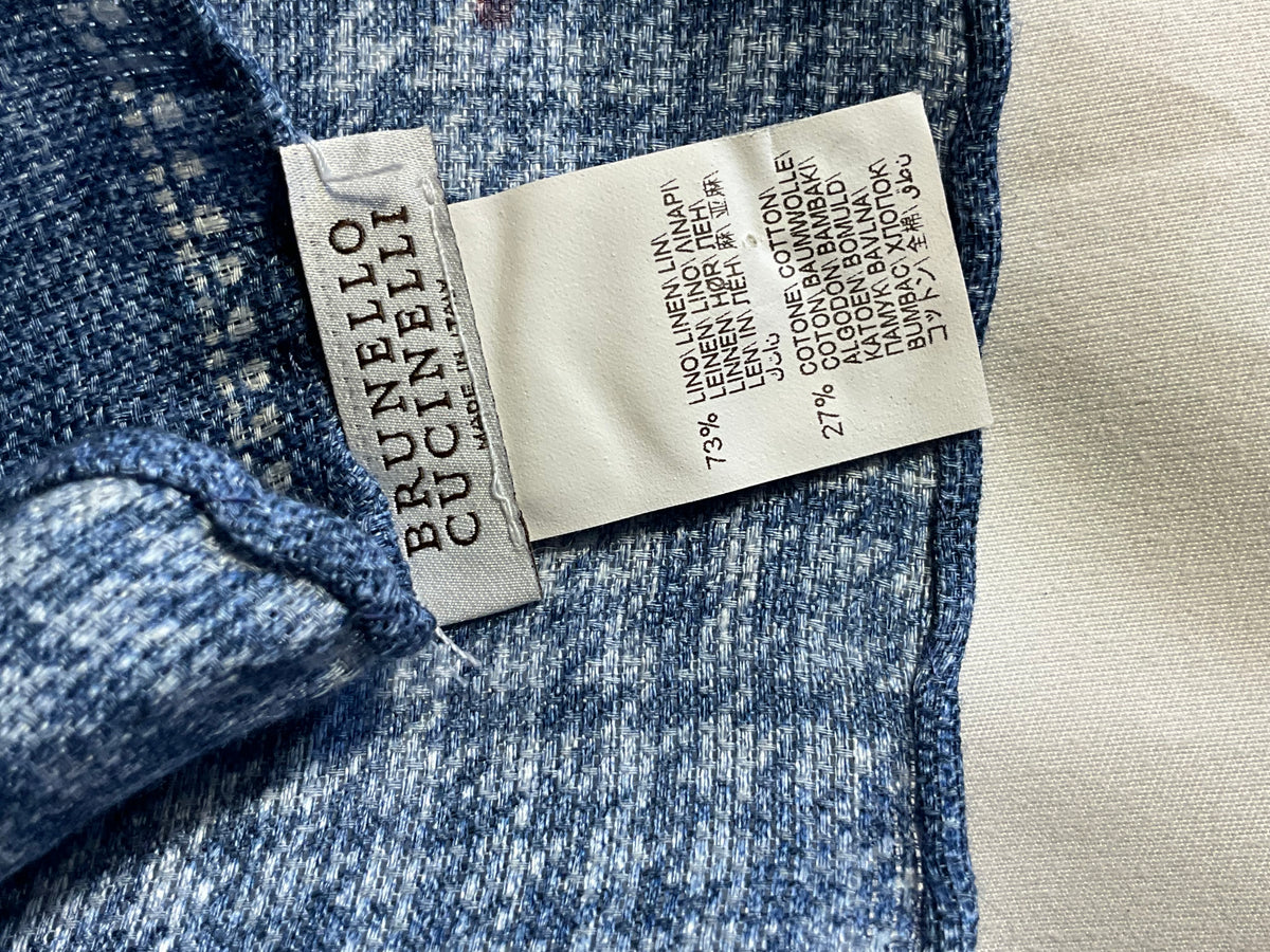 Brunello Cucinelli Blue Double-Sided Linen & Cotton Pocket Square men