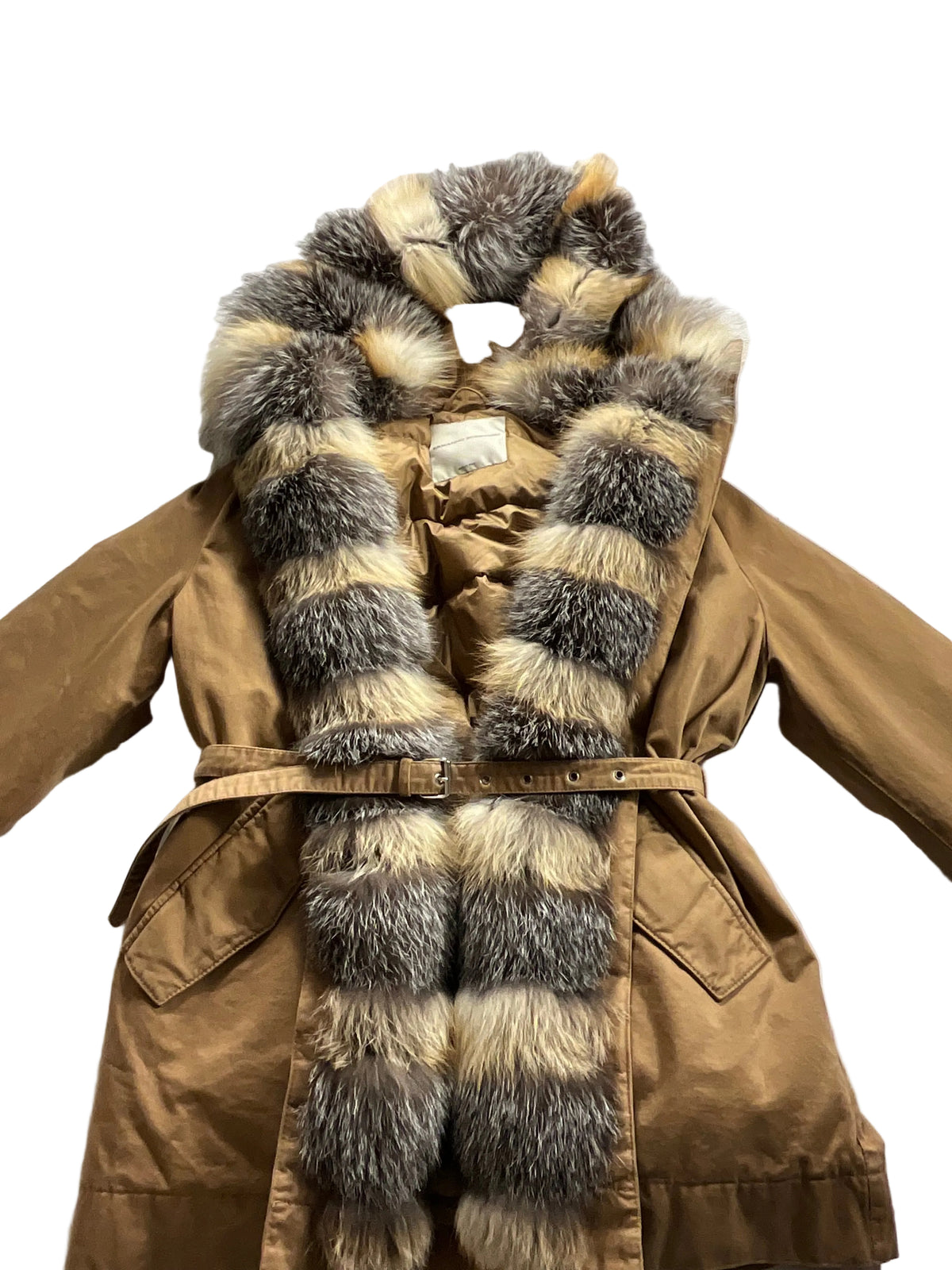 ERMANNO SCERVINO Brown Fur Parka Down Feathers Jacket Size 38 XS ladies