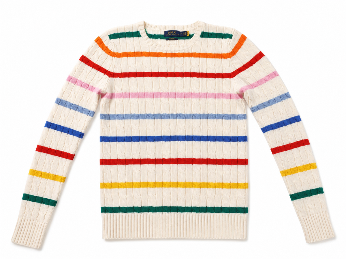 Polo Ralph Lauren Multicolour Striped Cable-Knit Cashmere Sweater size M ladies
