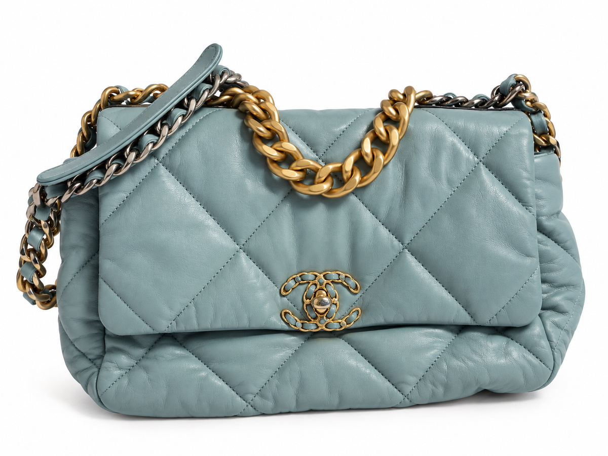 Chanel 19 Medium Quilted Lambskin Leather Flap Bag – Dusty Teal Blue ladies