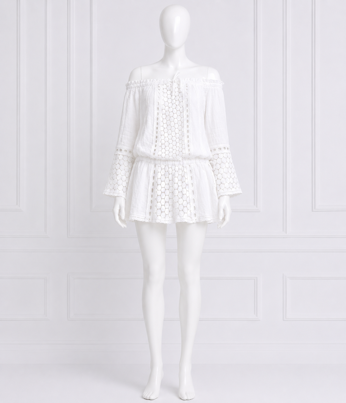 SUNDAY SAINT-TROPEZ Linen Embroidered White cover up dress One Size Fits All LADIES