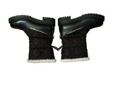 Christian Dior Frozen-D Ankle Boot Black Calfskin Cannage Quilted Nylon and White Shearling size 38 ladies