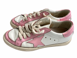 Golden Goose May Kids Pink & White Leather Distressed Trainers – Size 36 children