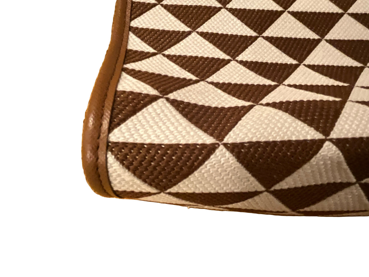 Prada Jacquard Saffiano Triangolo Symbole Embroidered Large Tote Bag in Brown Tobacco ladies