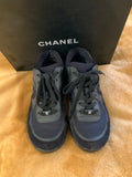CHANEL Fabric Calfskin Suede CC Sneakers Trainers 37.5 UK4.5 US 7.5 ladies