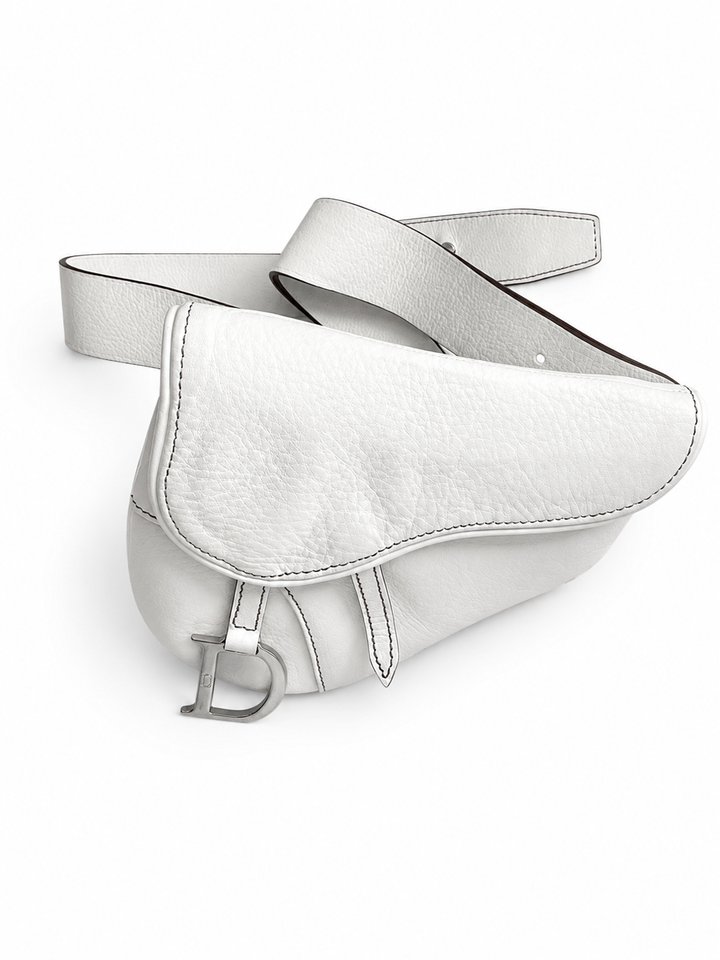 Christian Dior by John Galliano 2003 White Leather Saddle Belt Bag Vintage ladies