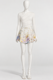 Zimmermann Rhythmic Tuck High-Waisted Floral Linen Shorts – Size 2 / UK 12  ladies