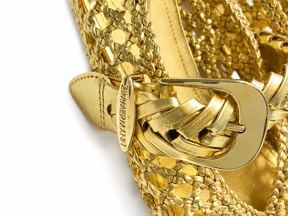 Zimmermann Alchemy Ballerina Flats Gold Leather Woven Buckle Shoes EU 39 | Spring 2026 ladies