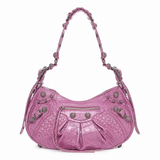 Balenciaga Metallic Extra Supple Calfskin Crystal Crocodile Embossed Small Le Cagole Shoulder Bag – Pink ladies