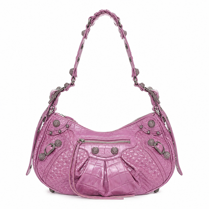 Balenciaga Metallic Extra Supple Calfskin Crystal Crocodile Embossed Small Le Cagole Shoulder Bag – Pink ladies