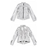 Secret Circus Silver Leather Crystals Biker Jacket size XS ladies