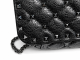 Valentino Garavani Craquele Nappa Small Rockstud Spike Shoulder Bag – Black ladies