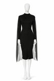 Tom Ford Cape-Black High Neck Long Sleeve Jersey Dress size I 38 XS Ladies