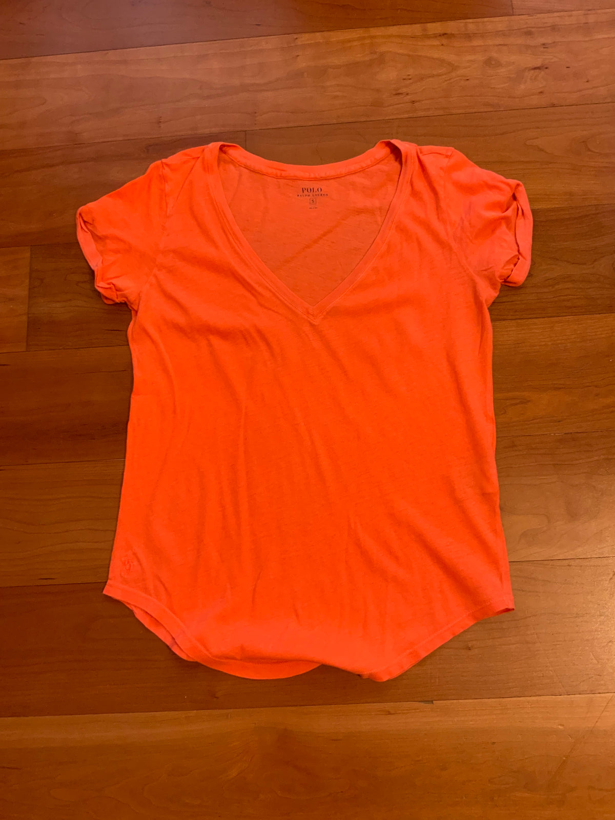 Polo Ralph Lauren V neck Bright Orange T-Shirt SIZE S small ladies
