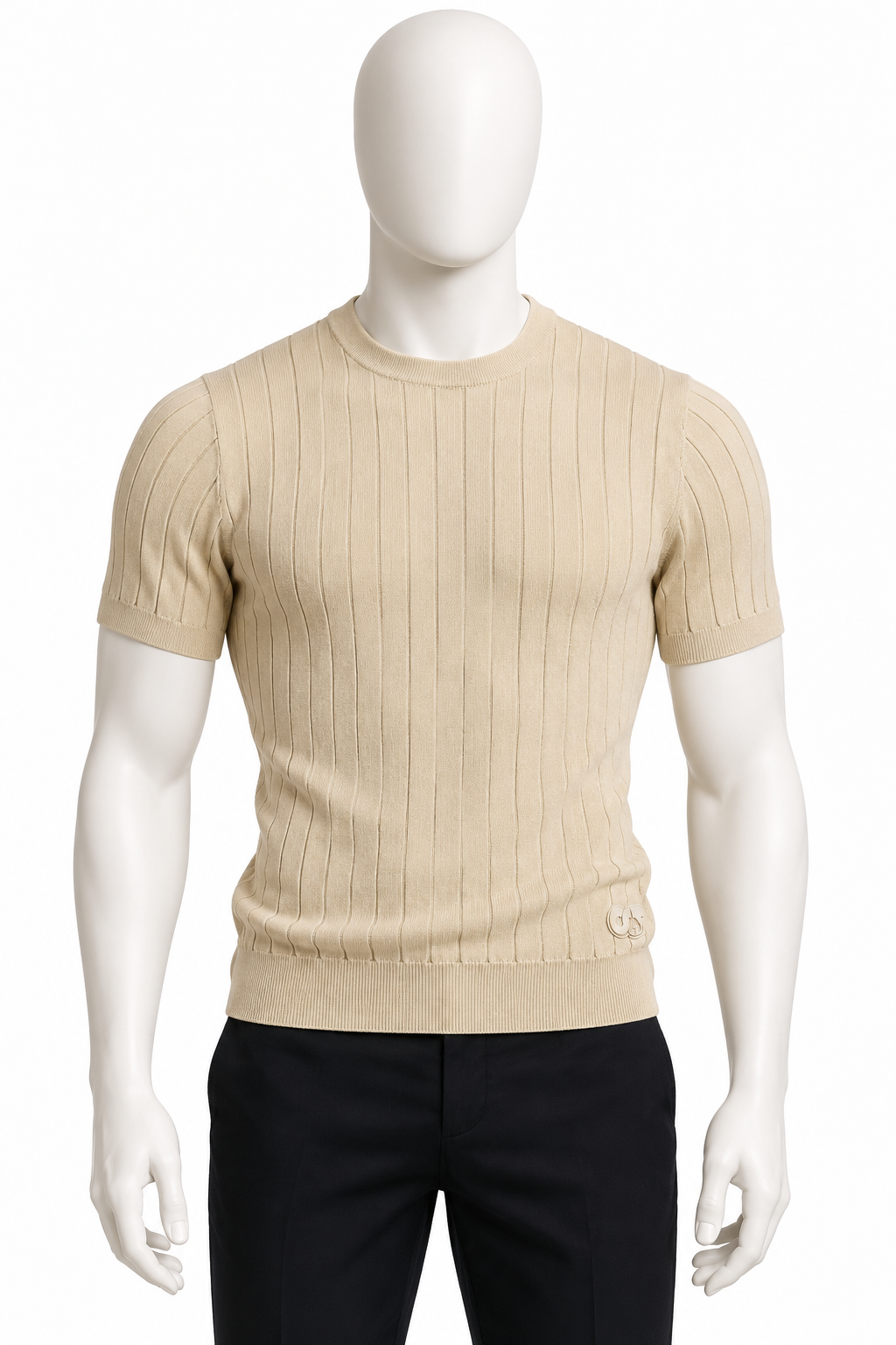 AlphaTauri Beige 3D Ribbed Knit Short Sleeve Jumper – Size M men