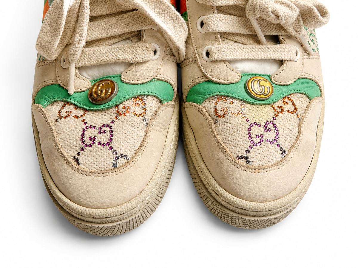 Gucci Calfskin GG Supreme Crystals Web Screener Sneakers 39 Ladies