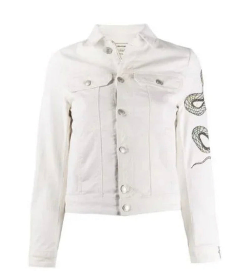 Zadig and Voltaire kioky stretch denim snake embroidered jacket size M medium ladies
