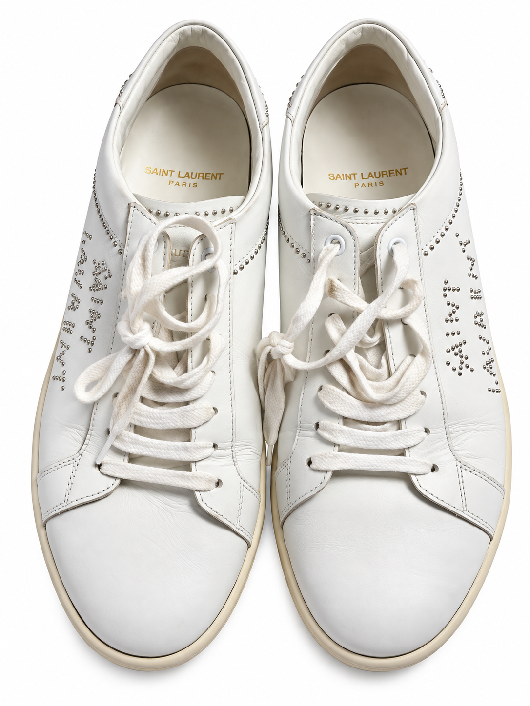 Saint Laurent Paris Men’s White Leather Studded Trainers – Size EU 43 men