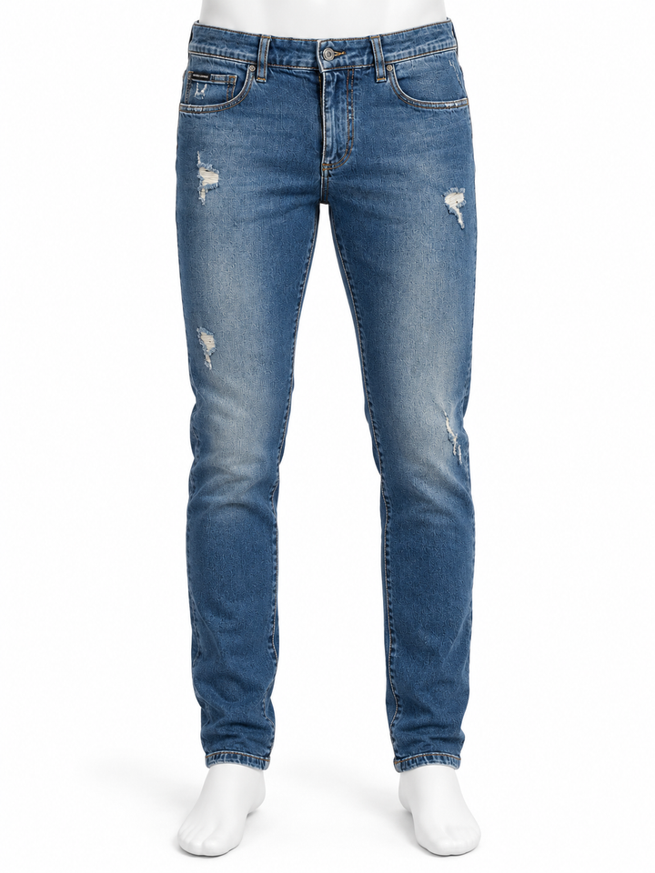 Dolce & Gabbana Men’s Blue Distressed Slim Fit Jeans – Size IT 48 men