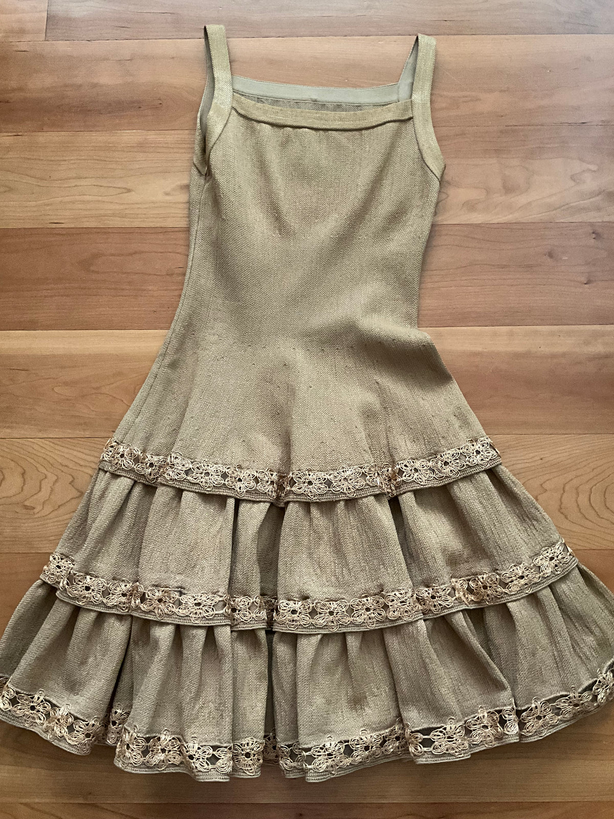 AZZEDINE ALAÏA ALAIA Brown Raffia Flower Knit MINI DRESS F 36 UK 8 US 4 ladies