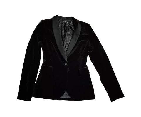 ZARA Woman BLACK VELVET TUXEDO BLAZER JACKET SIZE XS MOST WANTED ladies