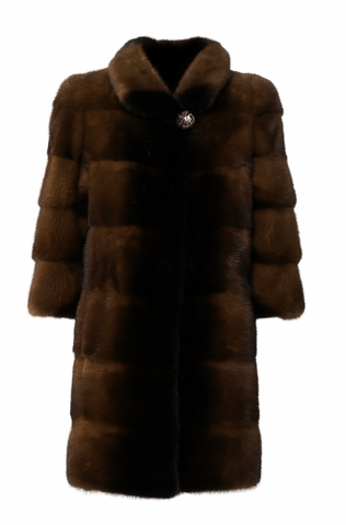 Princess Luxury Furs – Dark & Light Brown Ombre Mink Fur mid length Coat Size 36 UK 8 US 4 ladies