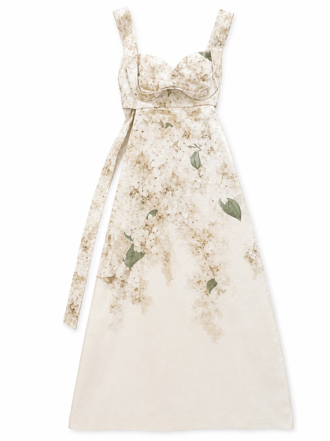 Zimmermann Balance Floral Linen Midi Dress – White Hydrangea (2026 Collection)