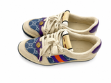 Gucci Calfskin Lame GG Monogram Web Womens Screener Sneakers Size 39 ladies