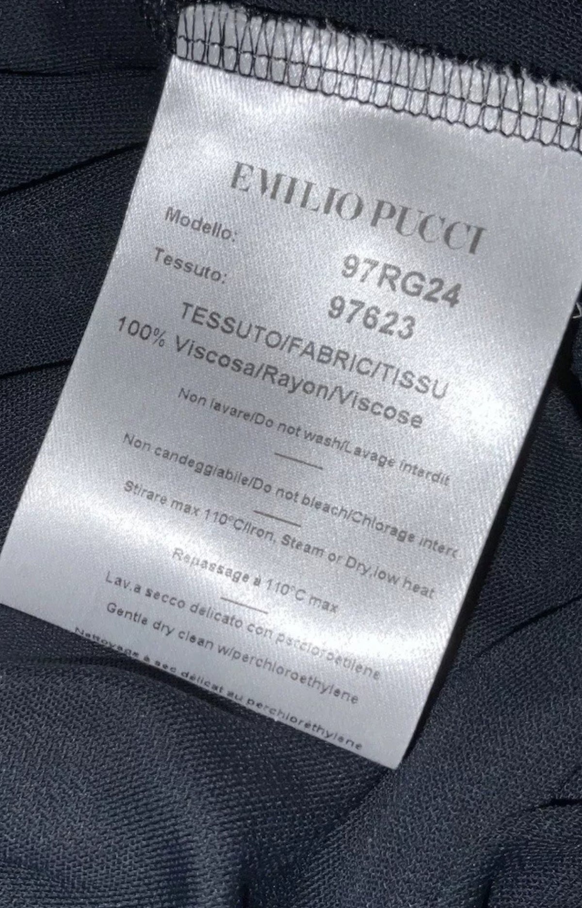 Emilio Pucci Firenze Black Crystals Shoulder Stretch Jersey Draped Dress Sz 44 L ladies