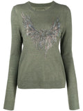 Zadig and Voltaire crystals miss eagle cashmere sweater jumper in khaki ladies