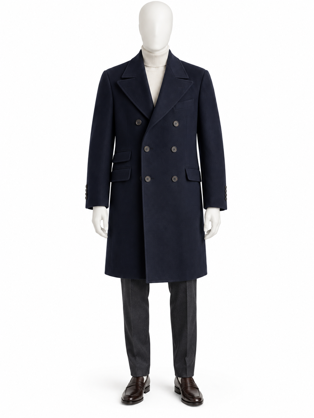 Brunello Cucinelli Men’s Navy Blue 100% Cashmere Double-Breasted Long Coat men