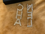 CHANEL XL Crystal Cha-Nel Logo Drop Earrings ladies