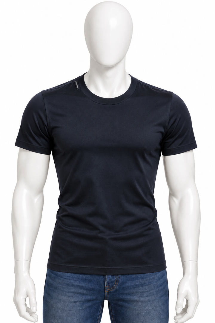 Dolce & Gabbana Men’s Midnight Navy Blue Silk Fitted T-Shirt – Size IT 50 men