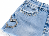 O mai now or never denim shorts crystals embellished Size L large ladies