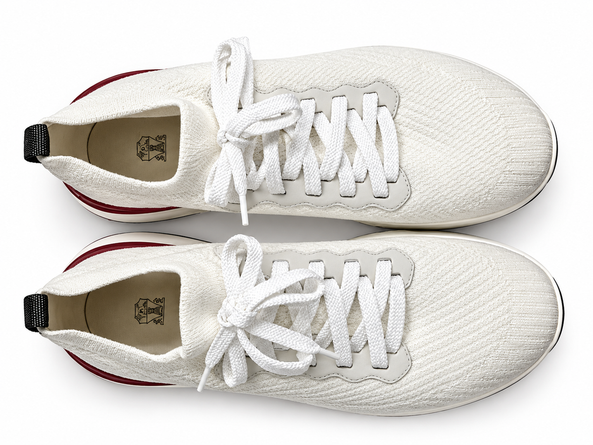 Brunello Cucinelli White Stretch Knit Canvas Sneakers – Size EU 42 men