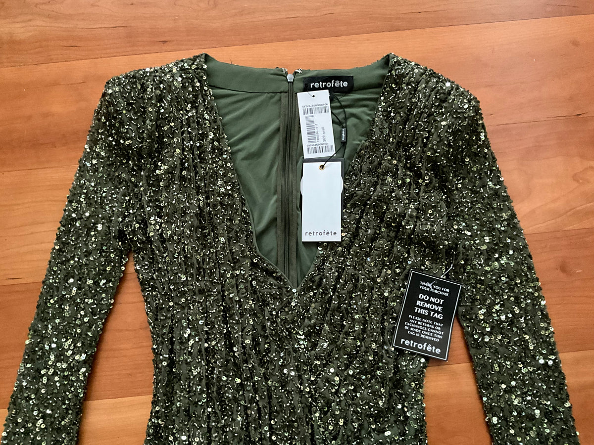 Retrofête Yael Sequin Tull Draped Mini Dress Size S small ladies