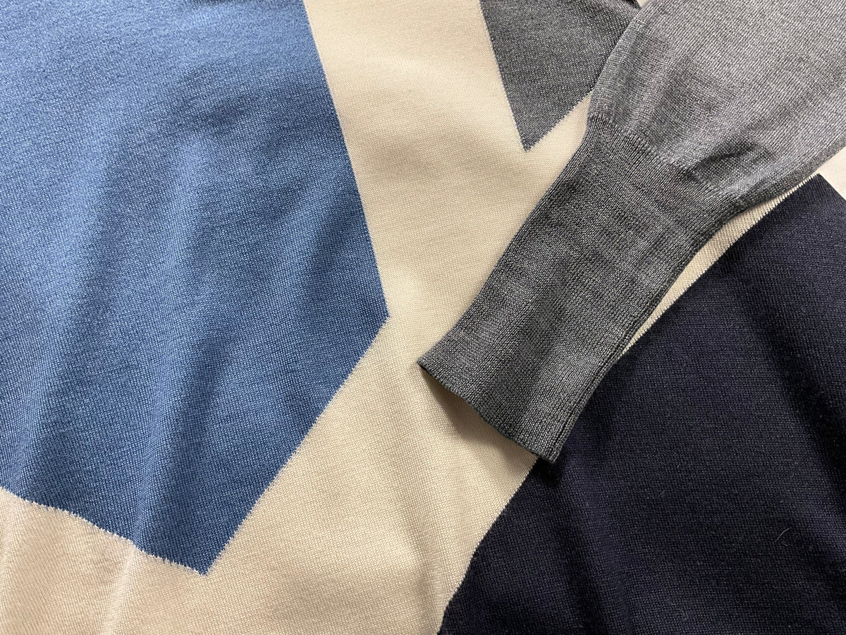Stella McCartney grey blue white asymmetric intarsia sweater pullover jumper size M ladies