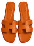 Hermès Oran H Leather Slide Sandals – Orange – Size 38.5 ladies