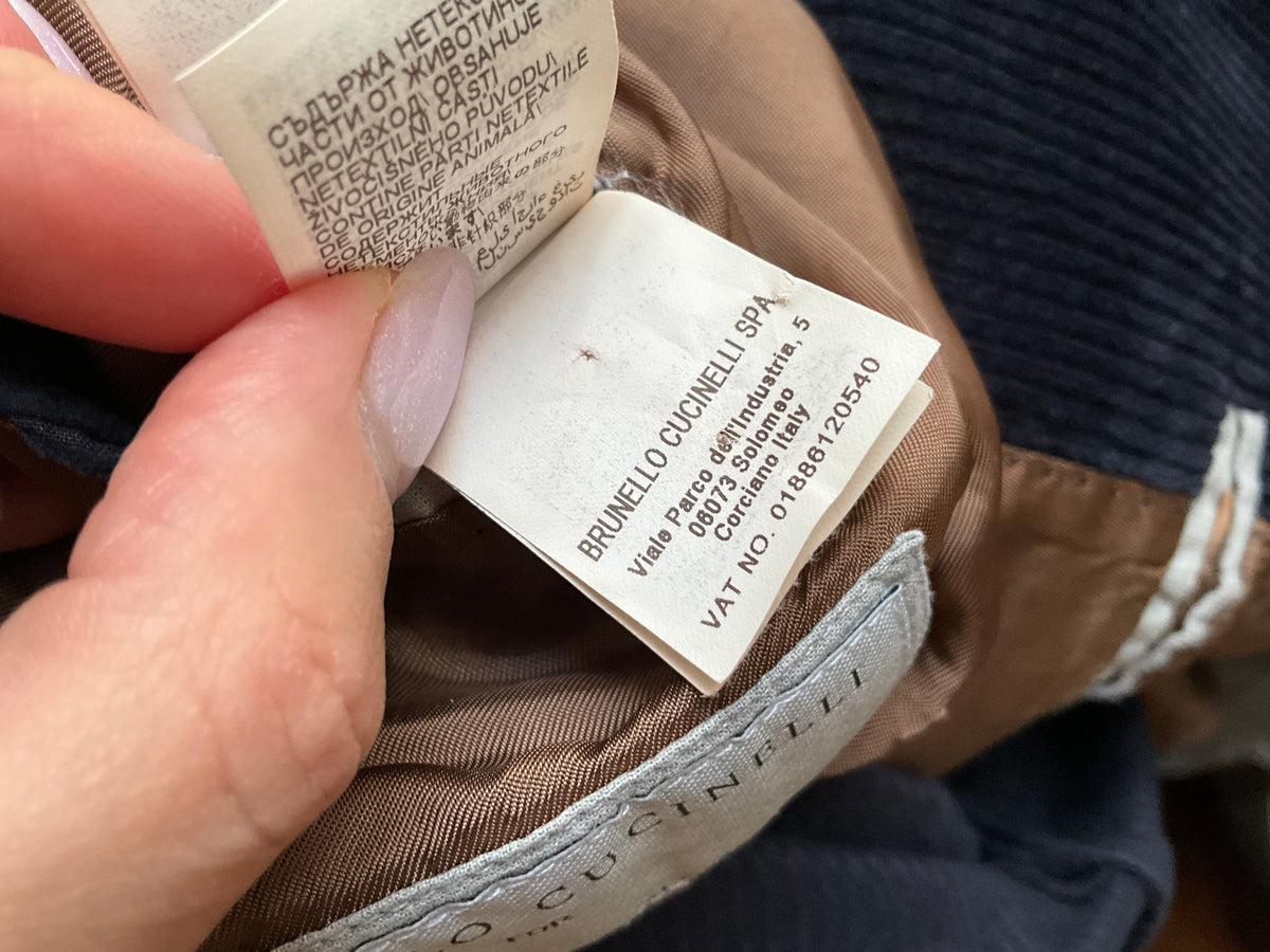 BRUNELLO CUCINELLI NAVY BROWN CORDUROY BLAZER JACKET SIZE 48 MEN