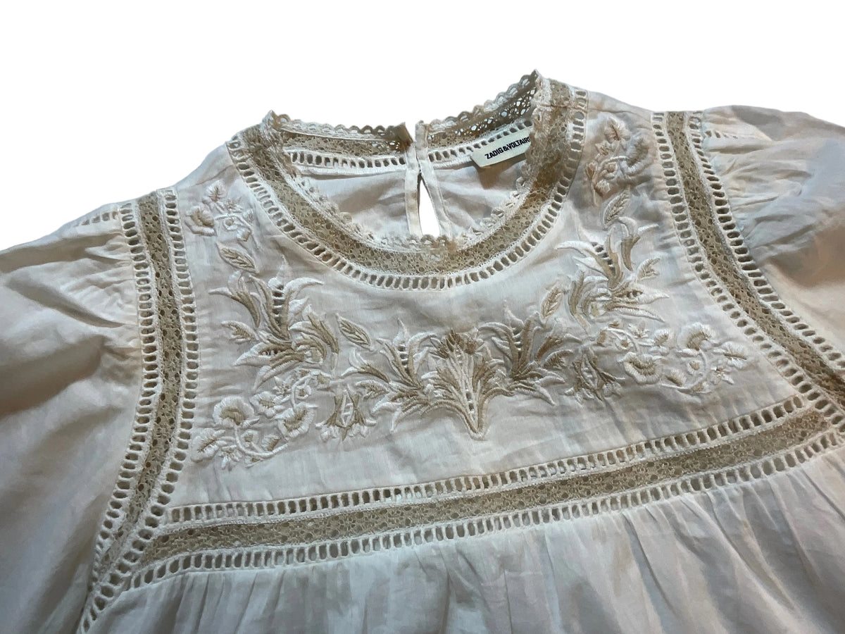 Zadig&Voltaire Temper Voile Embroidered Tunic Blouse Size M medium ladies