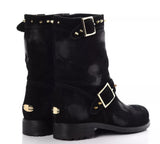 Jimmy Choo Distressed Waxed Leather Studded Biker Moto Boot Size 39.5 ladies