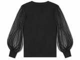 Club Monaco Black Sheer Pleated Balloon-Sleeve Jumper – Size Medium ladies