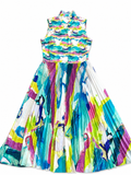 Sara Roka Womens Printed Pleated Dress size I 44 UK 12 US 8 ladies
