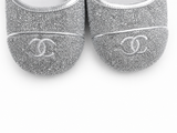 Chanel CC Cap Toe Mary Jane Flats – Silver Glitter – Size EU 38.5 ladies