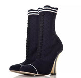 FENDI Stretch Fabric Openwork Rockoko 105mm Sock Boots Navy Blue Size 40 ladies