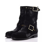 Jimmy Choo Distressed Waxed Leather Studded Biker Moto Boot Size 39.5 ladies