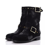 Jimmy Choo Distressed Waxed Leather Studded Biker Moto Boot Size 39.5 ladies